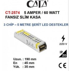 Cata CT-2574 5 Amper Şerit LED Trafosu 60W Slim Model 3 Çip